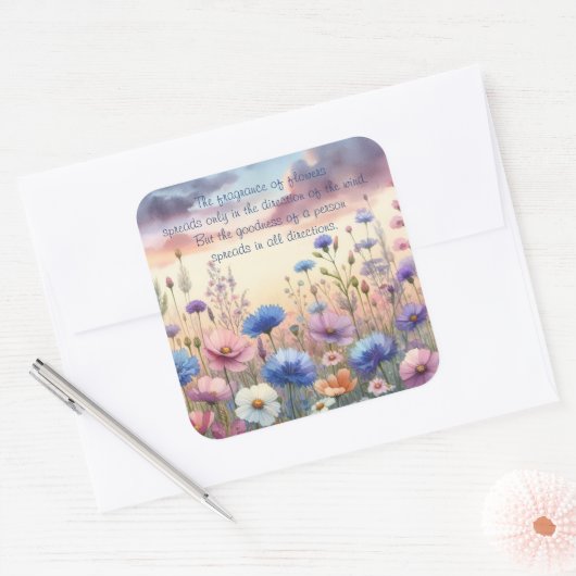 Wildflowers bij Dusk & Quote Vierkante Sticker (Envelop)