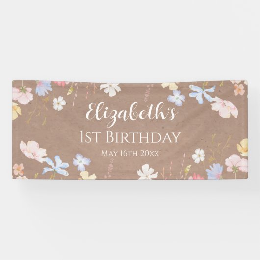 WILDFLOWERS Birthday party Backdrop banner carft (Horizontaal)