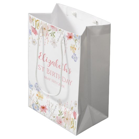 WILDFLOWERS Birthday party Medium Cadeauzakje (Voorkant Gekanteld)