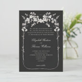 Wildflowers Black Boho Arch Formele Script Wedding Kaart (Staand voorkant)