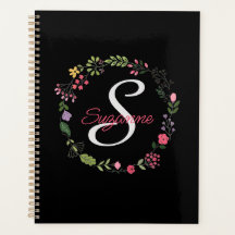 WildFlowers Black Floral Gepersonaliseerde Monogra