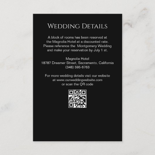 Wildflowers Black Floral Wedding Details Informatiekaartje (Voorkant)