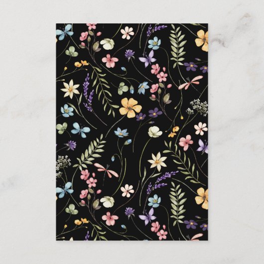 Wildflowers Black Floral Wedding Details Informatiekaartje (Achterkant)