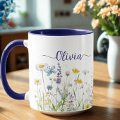Wildflowers Blauw Aangepaste scriptnaam Mok