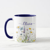 Wildflowers Blauw Aangepaste scriptnaam Mok (Links)