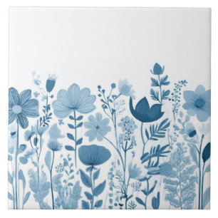 Wildflowers - Blauwe en witte bloemen Tegeltje