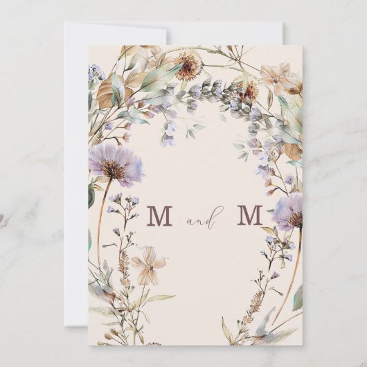 Wildflowers Bloemen Modern Elegant Huwelijk Kaart (Achterkant)