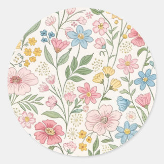 Wildflowers Bloemen Zomer Patroon Ronde Sticker