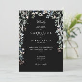 Wildflowers Bloemen Zwart-wit bruiloft Kaart (Staand voorkant)