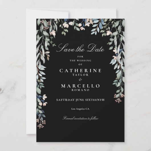 Wildflowers Bloemen Zwart-wit bruiloft Save The Date (Voorkant)