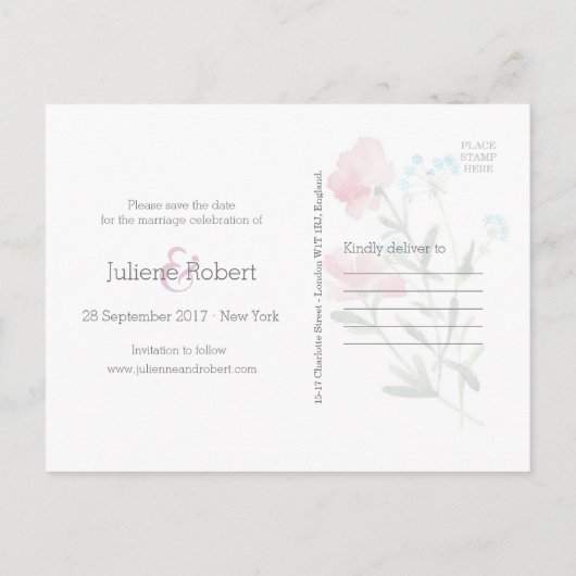 Wildflowers Bloemenbruiloft Save the Date Briefkaa Aankondigingskaart (Achterkant)