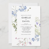 Wildflowers Blue Botanical Summer Invitation Kaart (Voorkant)