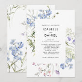 Wildflowers Blue Botanical Summer Invitation Kaart (Voorkant / Achterkant)