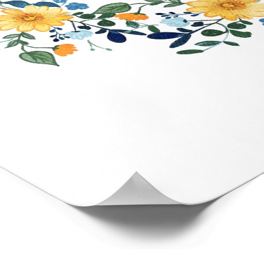 Wildflowers Blue Bow Elegant Wedding Welkom Poster (Hoek)