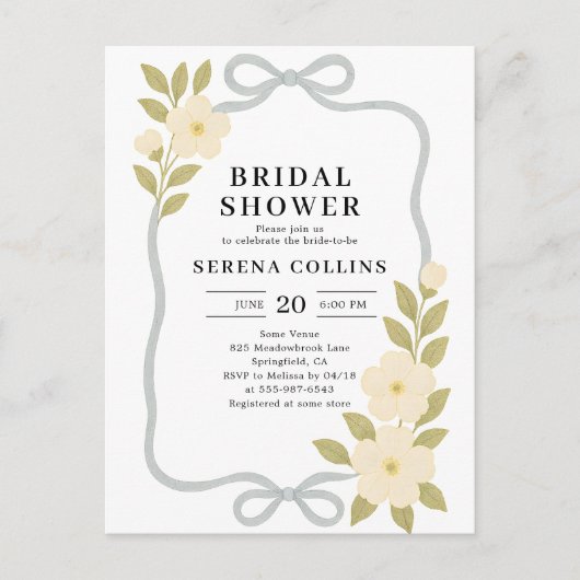 Wildflowers Blue Bow Vrijgezellenfeest Briefkaart (Voorkant)