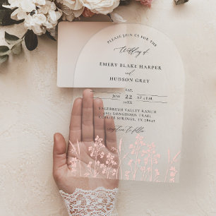 Wildflowers Blush Pink Modern Arch Clear Wedding Acryl Uitnodigingen