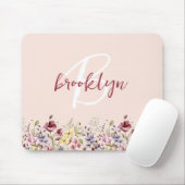 Wildflowers Blush Roze Bourgogne Wit Monogram Muismat (Met muis)