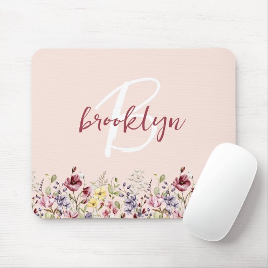 Wildflowers Blush Roze Bourgogne Wit Monogram Muismat (Met muis)