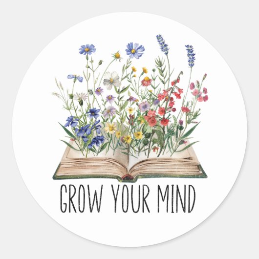  Wildflowers Boek Grow Your Mind Quote Ronde Sticker (Voorkant)