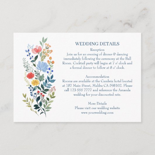 Wildflowers Bohemian Elegant Wedding Details Informatiekaartje (Voorkant)