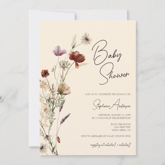 Wildflowers Boho Baby shower Kaart (Voorkant)