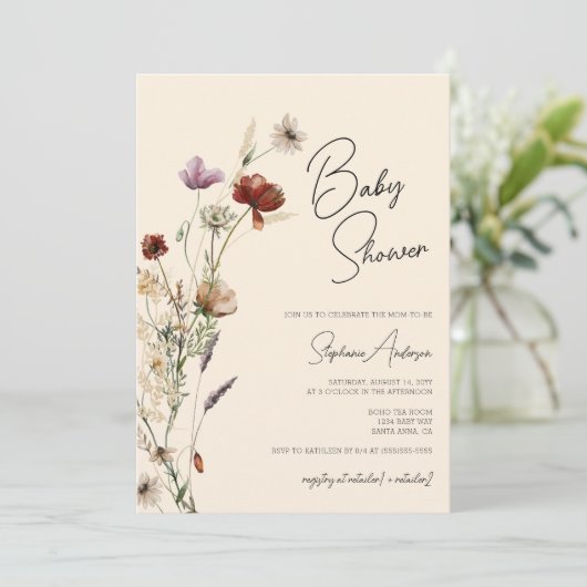 Wildflowers Boho Baby shower Kaart (Staand voorkant)