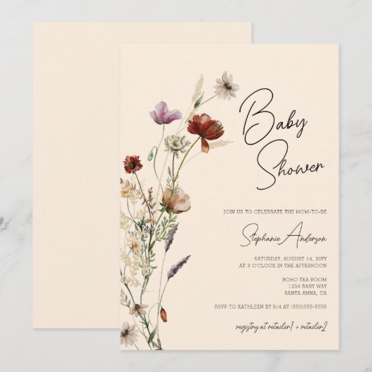 Wildflowers Boho Baby shower Kaart (Voorkant / Achterkant)
