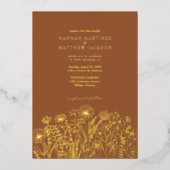 Wildflowers Boho Chic Gold en Terracotta bruiloft Folie Uitnodiging (Voorkant)