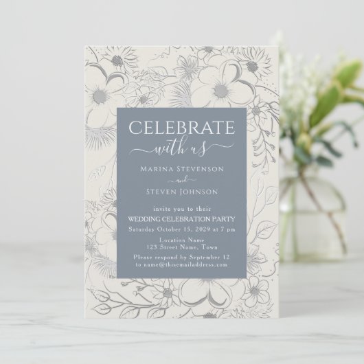 Wildflowers Boho Dusty Blue bruiloft receptie Kaart (Staand voorkant)