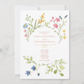 Wildflowers Boho Peach Huwelijksuitnodiging Kaart (Voorkant)
