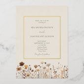 Wildflowers Boho Sage Green Gold Wedding Folie Uitnodiging (Voorkant)