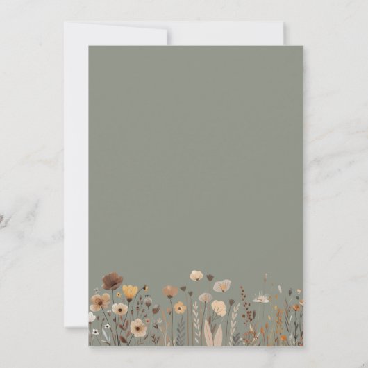 Wildflowers Boho Sage Green Huwelijksuitnodiging Kaart (Achterkant)