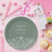 Wildflowers Boho Sage Green Wedding Papieren Bordje (Feest)