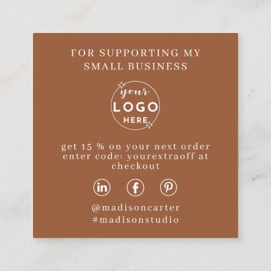 Wildflowers Boho Terracotta bestellen Dank u Vierkante Visitekaartje (Achterkant)