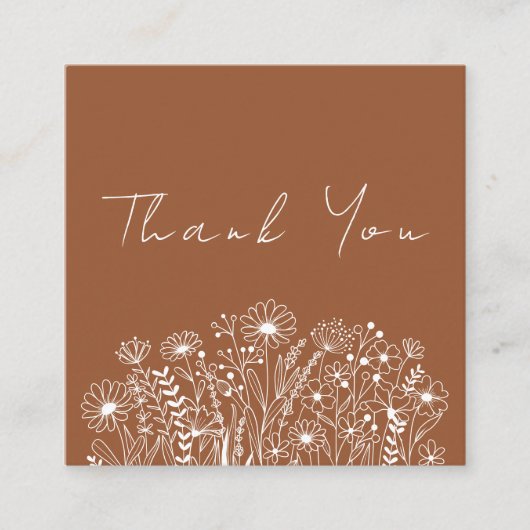 Wildflowers Boho Terracotta bestellen Dank u Vierkante Visitekaartje (Voorkant)