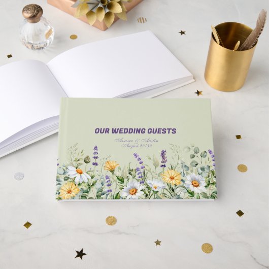 Wildflowers Border Yellow White Purple Wedding Gastenboek (Voorkant open)