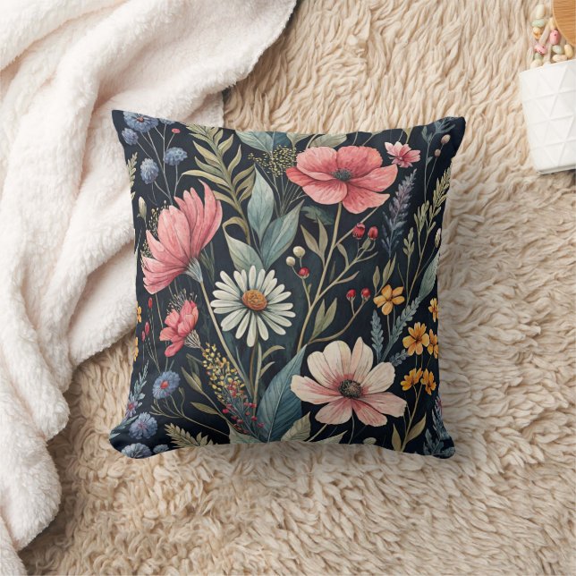 Wildflowers Botanical Inspiration Black Kussen (Deken)