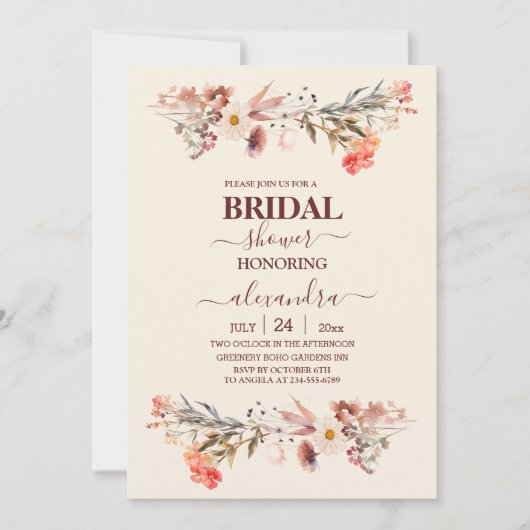 Wildflowers Botanische Tuin Bruidsfeest Uitnodigin Kaart (Voorkant)