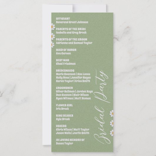 Wildflowers Botanische Tuin Trouwprogramma's (Achterkant)