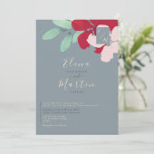 Wildflowers Bourgogne & Dusty Blue Wedding Kaart (Staand voorkant)