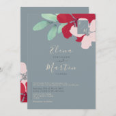 Wildflowers Bourgogne & Dusty Blue Wedding Kaart (Voorkant / Achterkant)