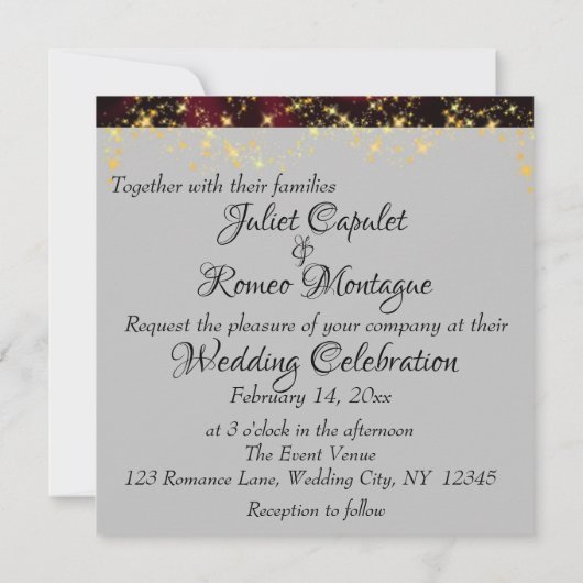 Wildflowers, Bourgogne Lights & Ribbon bruiloft Kaart (Achterkant)