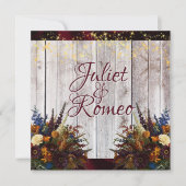 Wildflowers, Bourgogne Lights & Ribbon bruiloft Kaart (Voorkant)