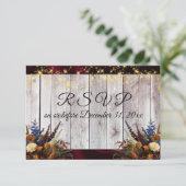 Wildflowers, Bourgogne lint en lichten RSVP Kaartje (Staand voorkant)