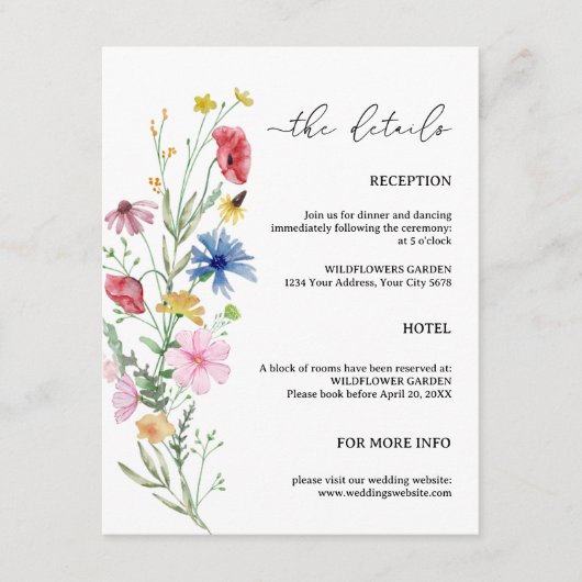 Wildflowers Bruiloft Behuizing Kaart (Voorkant)
