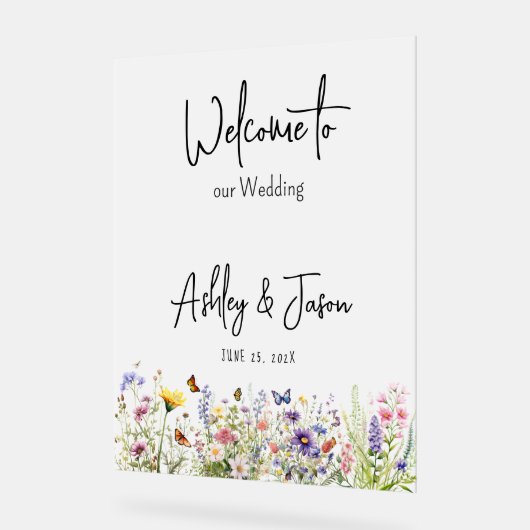 Wildflowers Bruiloft Welkom Frosted Acryl Sign Bord (Hoek)