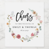 Wildflowers Bruiloft Wijn Label Etiket (Enkel label)