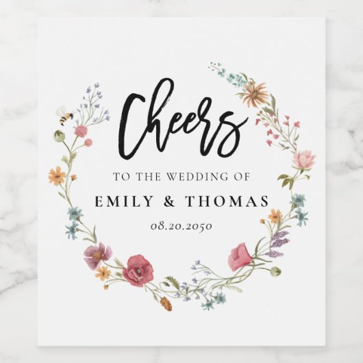 Wildflowers Bruiloft Wijn Label Wijn Etiket (Enkel label)