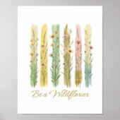 Wildflowers Brush Stroke Waterverf Green Gold Poster (Voorkant)