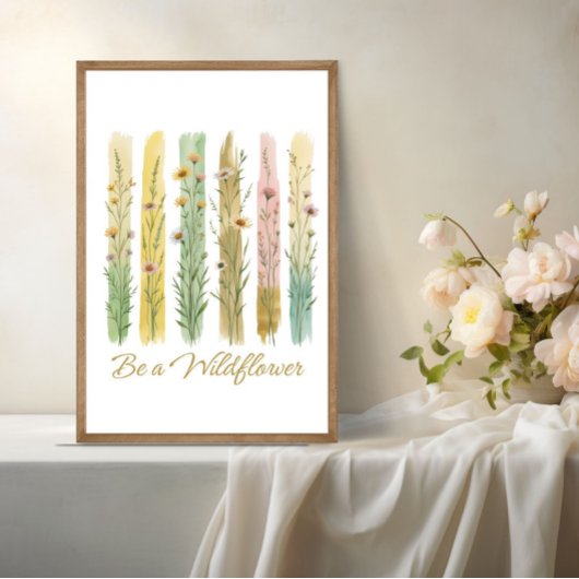 Wildflowers Brush Stroke Waterverf Green Gold Poster
